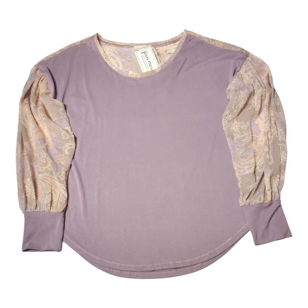 Mystree Boho Top NWT Womens Large Paisley Sheer‎ Sleeves Rounded Hem